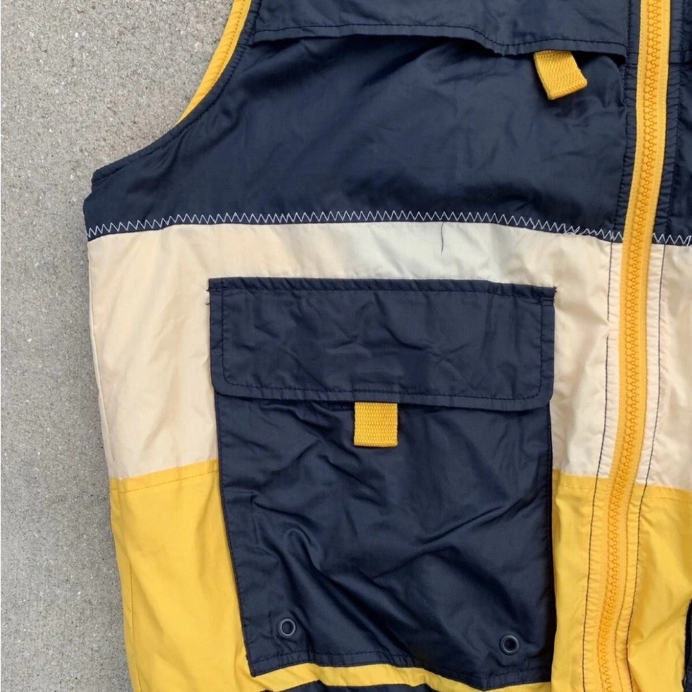 Vintage logo Tommy Hilfiger Navy, Yellow & Cream Colorblock Utility Vest Sz xl - Picture 2 of 5